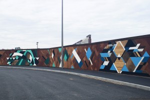 Wooden mosaic at the Queen Elizabeth Olympic Park by Mark McClure