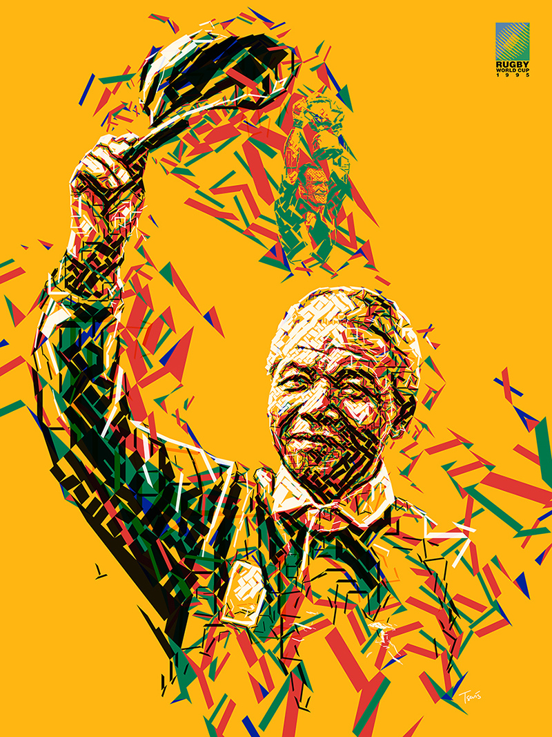 Nelson-Mandela,-Rugby-World-Cup,-1995-by-Charis-Tsevis