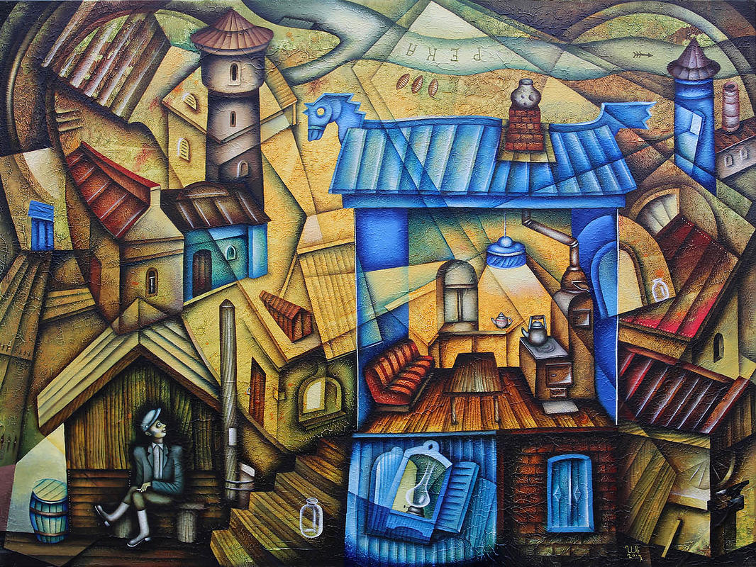 eugene-Ivanov-Oil-painting-10.00_Blue-House-in-suburb