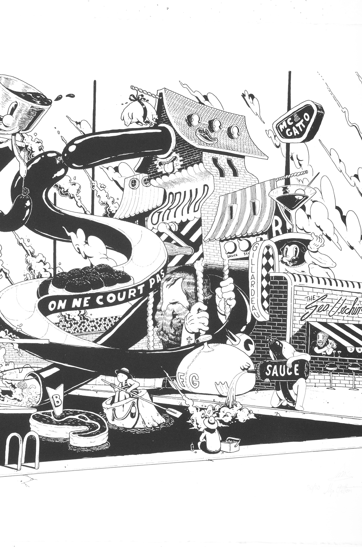 ugo-gattoni-mcbess-sweetbread-lithography-oeuvre-illustration-fine-art-print-collaboration-edition-soldart-61-detail-piscine-bouffe-architecture-design